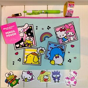 Hello Kitty & Friends Pencil Pouch, Keroppi Pen, 1 Roll of Stickers School